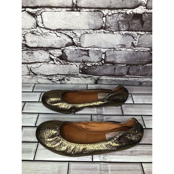 Lanvin Paris Gold Metallic Leather Snake Skin Print Ballet Flats Women Sz 39EU/8 - Picture 11 of 16